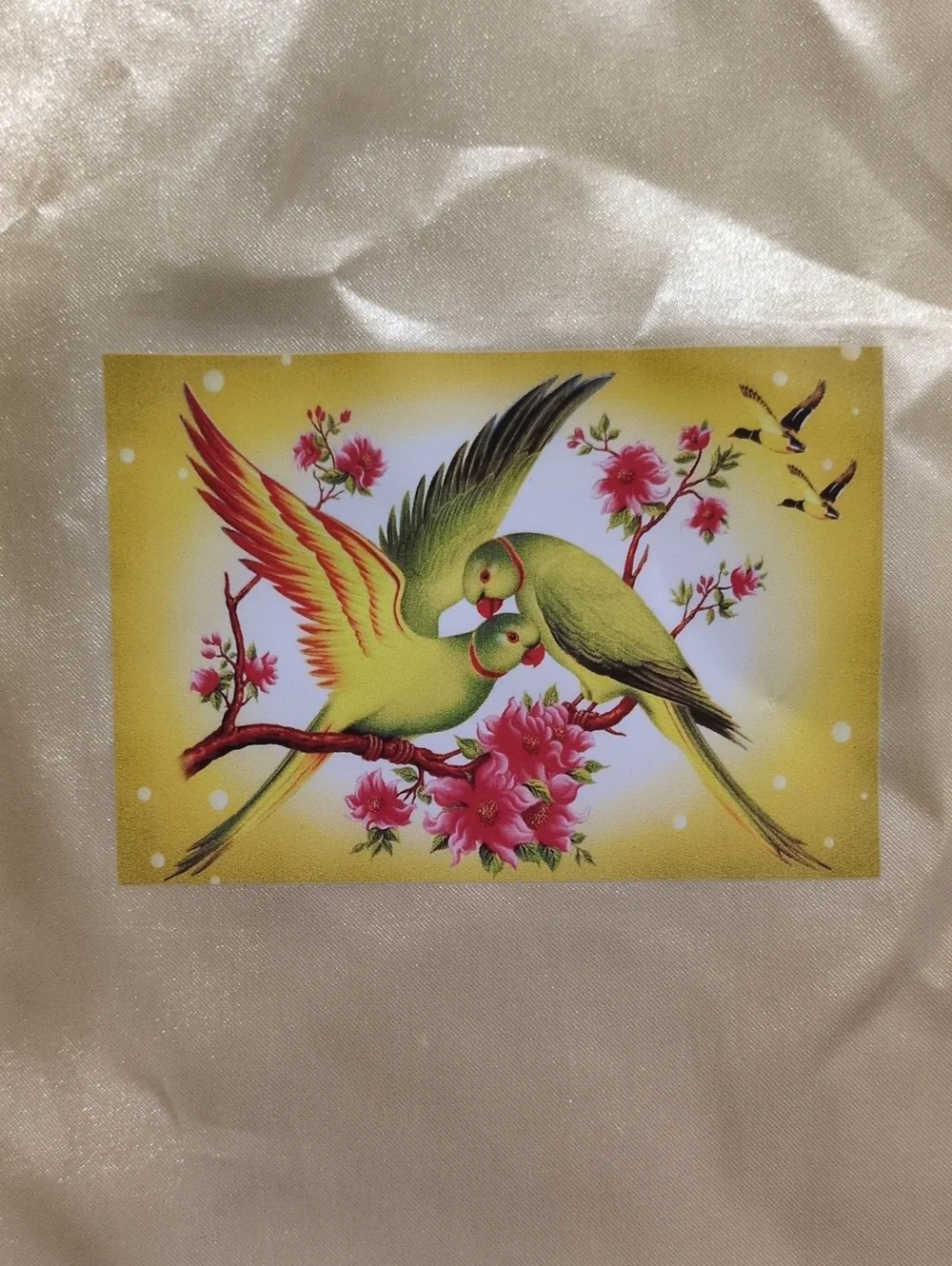 Cream Drawstring Jewelry Bag with Parrot Print
